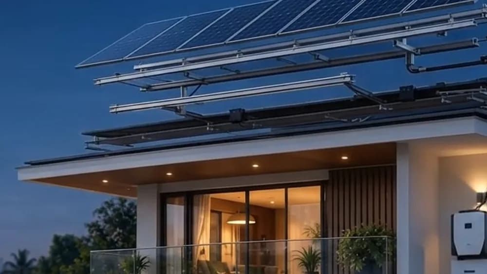 Detail of the rooftop mounting structure supporting the panel array.